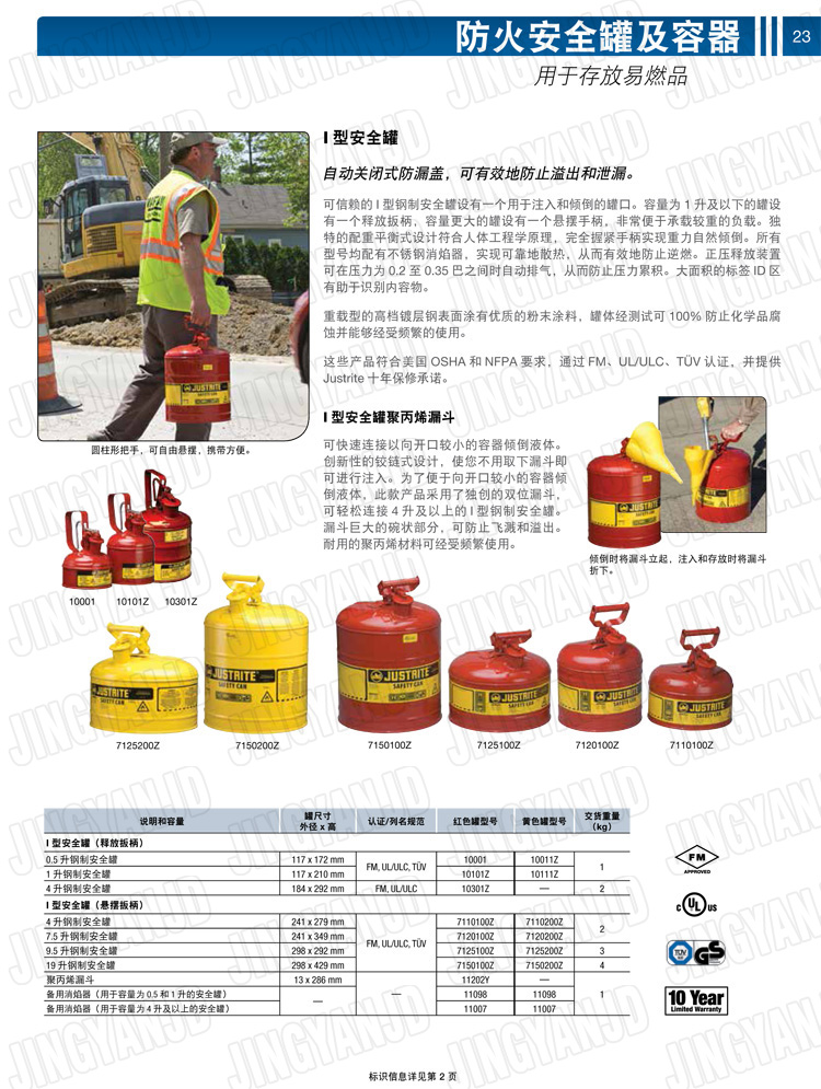 JUSTRITE，美國(guó)杰斯瑞特，justriteI型安全罐,柴油汽油存放罐，酒精松香水安全存儲(chǔ)罐，防火安全罐，防爆安全罐